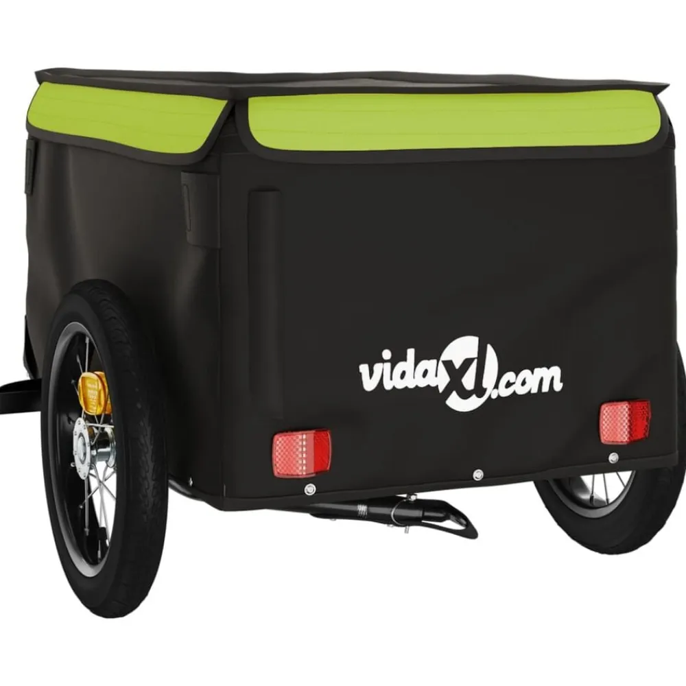 vidaXL Remolque para bicicleta hierro negro y 30 kg Verde Hot