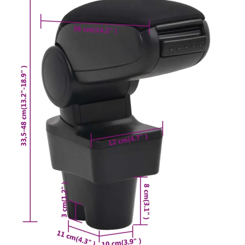 vidaXL Piezas Y Accesorios Para Vehículos-Reposabrazos para coche ABS negro 12x36x(33,5-48) cm
