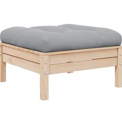 vidaXL Reposapiés de jardín con cojín madera maciza de pino gris Marr&oacute;n y gris Best