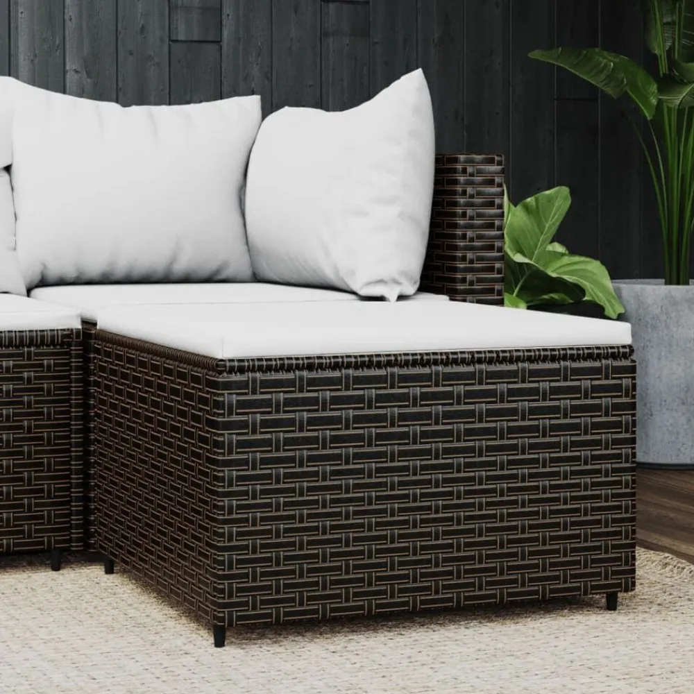 vidaXL Reposapiés de jardín con cojín ratán sintético marrón Marrón y crema
