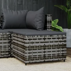 vidaXL Reposapiés de jardín con cojín ratán sintético Gris Best