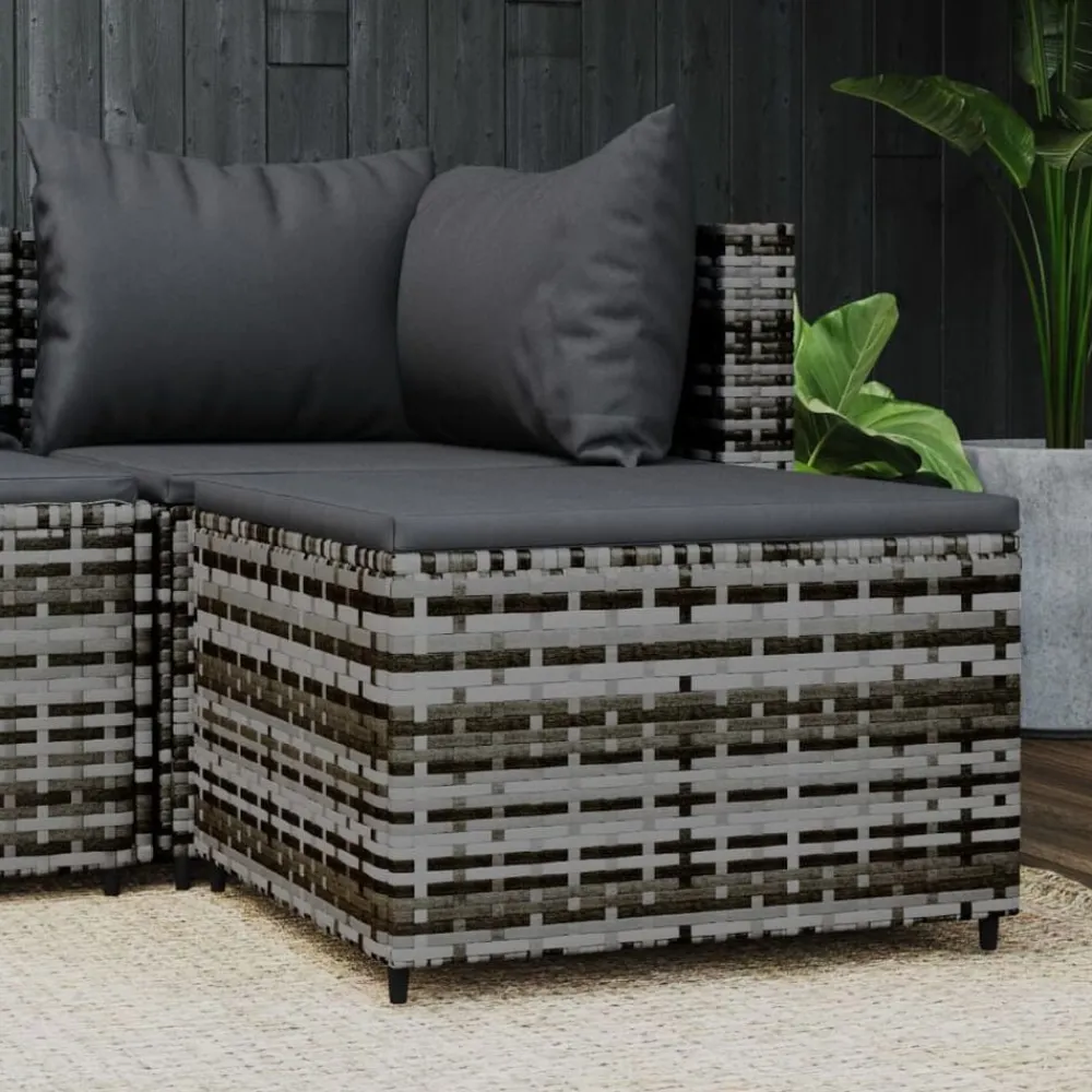 vidaXL Reposapiés de jardín con cojín ratán sintético Gris Best