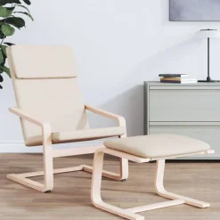 vidaXL Reposapiés de tela 51x41x40 cm Crema Sale