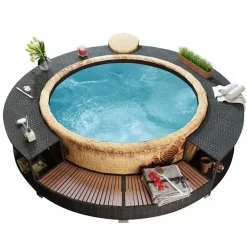 vidaXL Piscina Y Spa-Revestimiento de bañera de hidromasaje de ratán sintético