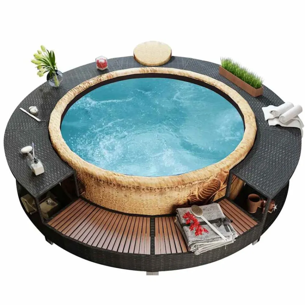 vidaXL Piscina Y Spa-Revestimiento de bañera de hidromasaje de ratán sintético