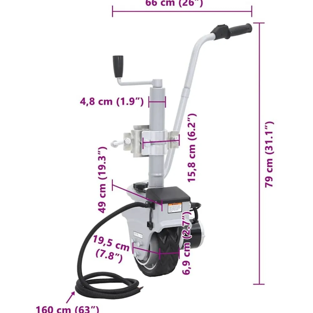 vidaXL Rueda jockey de remolque motorizada aluminio 12 V 350 W New