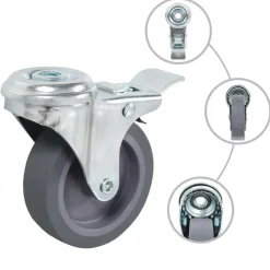 vidaXL Manipulación De Materiales-Ruedas giratorias agujero pasador y frenos dobles 4 uds 75 mm