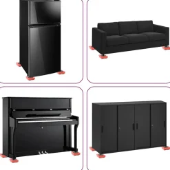 vidaXL Accesorios De Bricolaje-Ruedas para muebles (8 unidades, con elevadores), color rojo, 9,8 x 7,5 x 3 cm, 150 kg