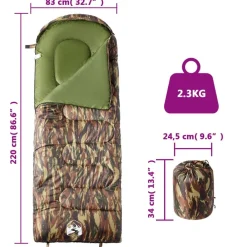 vidaXL Saco de dormir de camping para adultos 3-4 estaciones Camuflaje Clearance