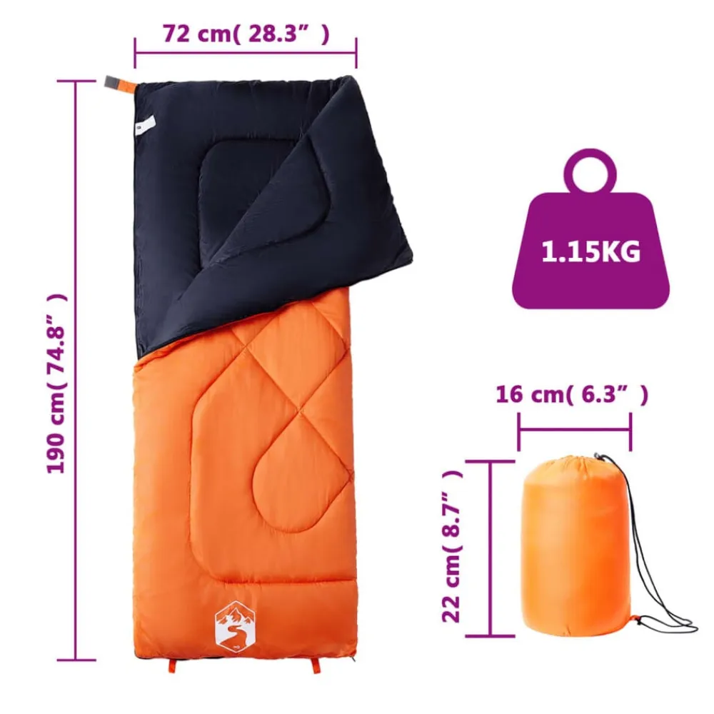 vidaXL Saco de dormir de camping para adultos 3 estaciones Naranja y negro Hot