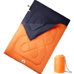vidaXL Actividades Al Aire Libre-Saco de dormir doble y almohadas camping adultos 3-4 estaciones