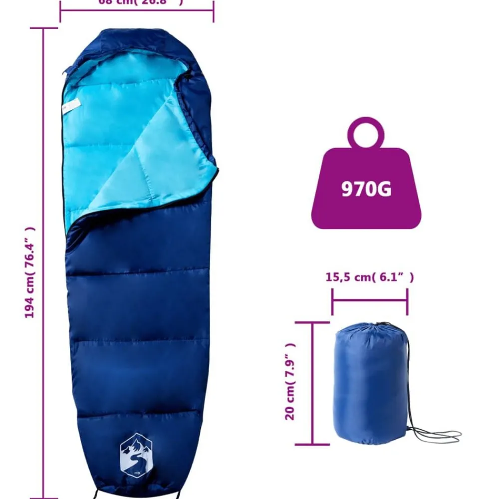 vidaXL Actividades Al Aire Libre-Saco de dormir tipo momia de camping para adultos 3 estaciones