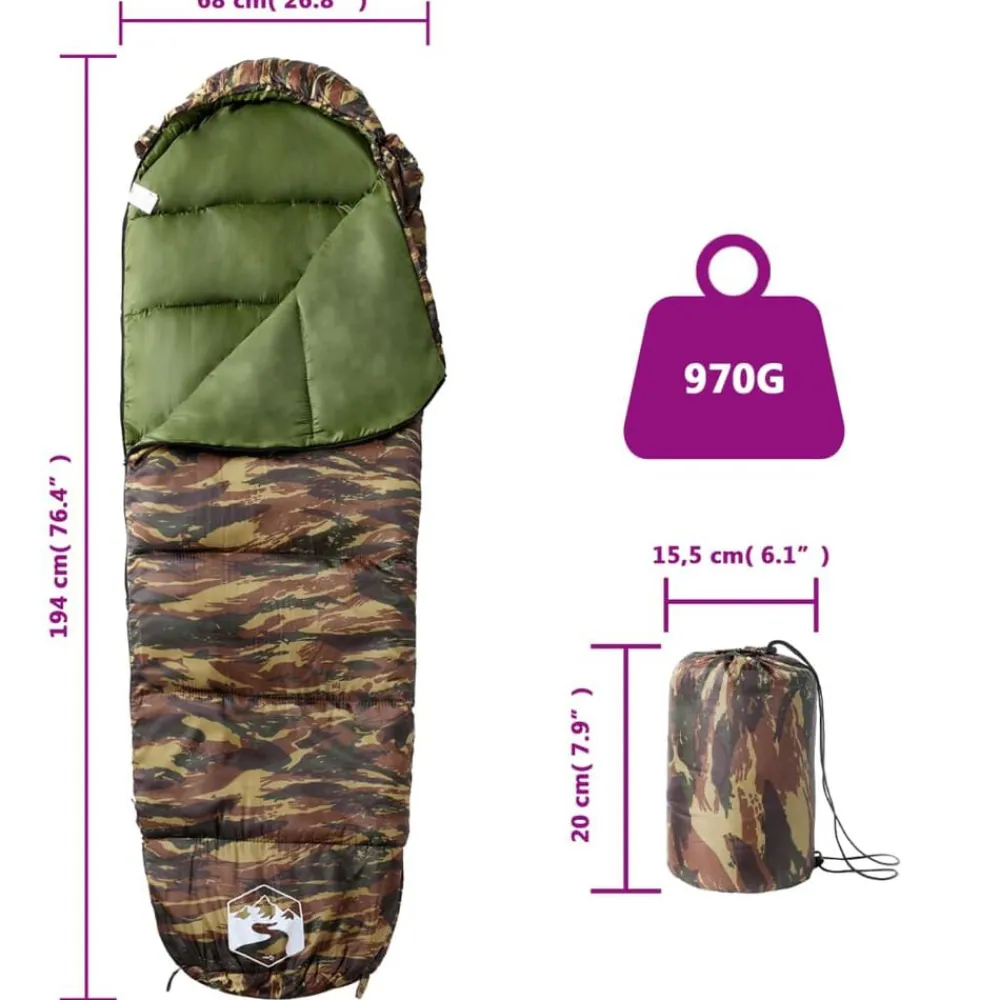 vidaXL Actividades Al Aire Libre-Saco de dormir tipo momia de camping para adultos 3 estaciones