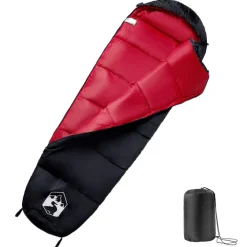 vidaXL Saco de dormir tipo momia de camping para adultos 3 estaciones Negro y rojo Discount