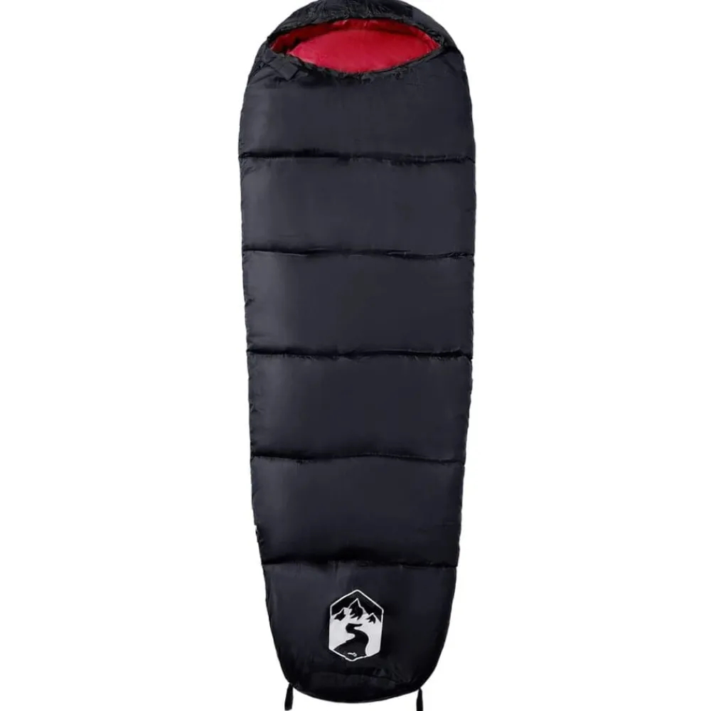 vidaXL Saco de dormir tipo momia de camping para adultos 3 estaciones Negro y rojo Discount