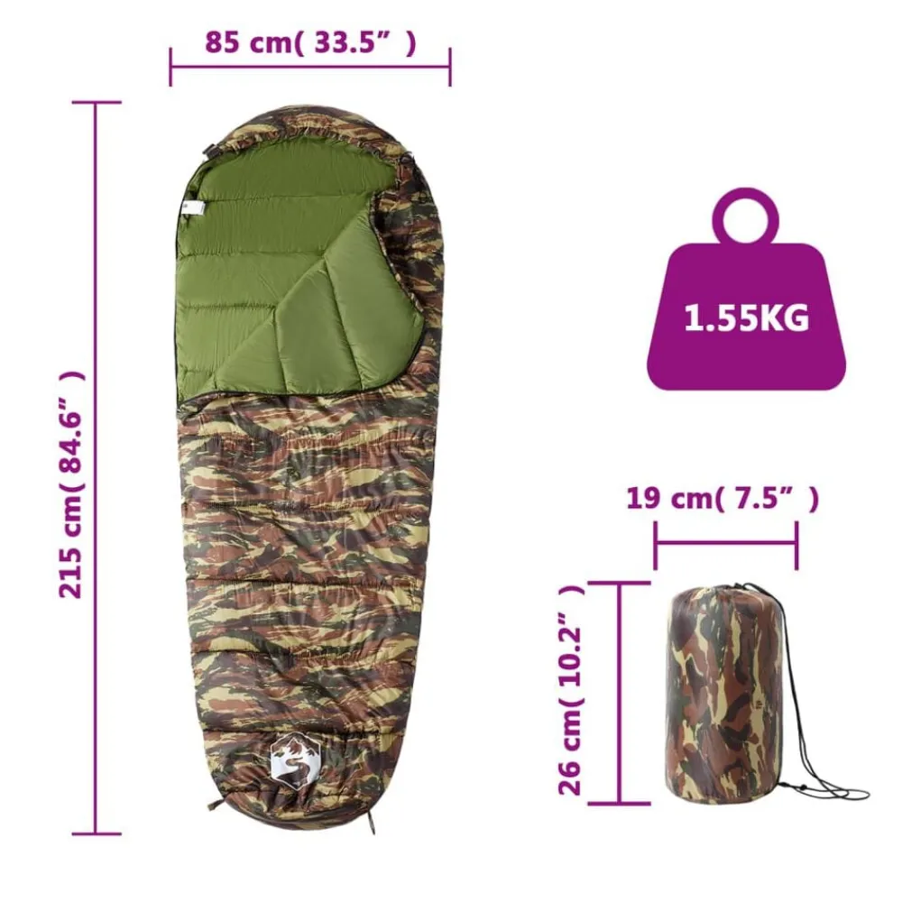 vidaXL Saco de dormir tipo momia de camping para adultos 3 estaciones Camuflaje Sale