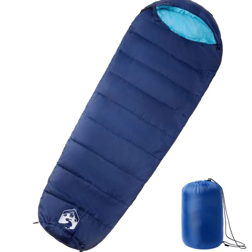 vidaXL Saco de dormir tipo momia de camping para adultos 3 estaciones azul marino y azul Discount