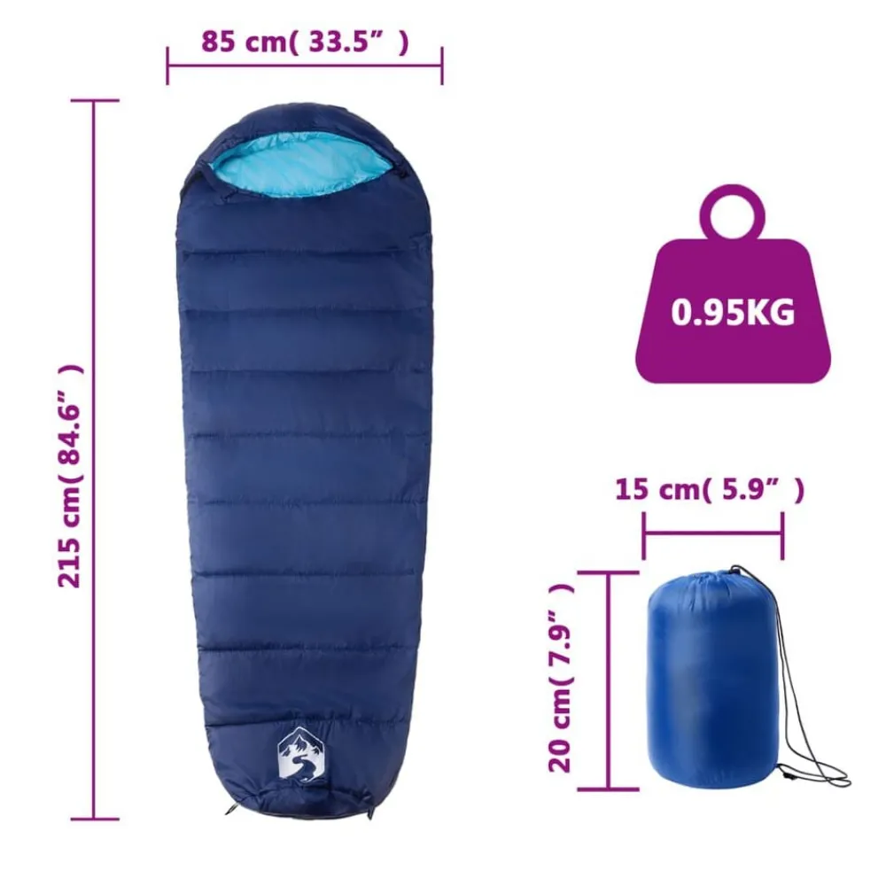 vidaXL Saco de dormir tipo momia de camping para adultos 3 estaciones azul marino y azul Discount
