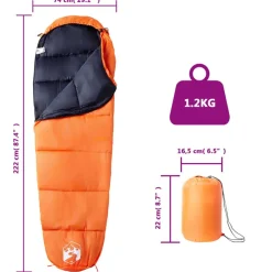 vidaXL Saco de dormir tipo momia de camping para adultos 3 estaciones Naranja y negro Best