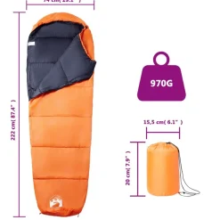 vidaXL Actividades Al Aire Libre-Saco de dormir tipo momia de camping para adultos 3 estaciones