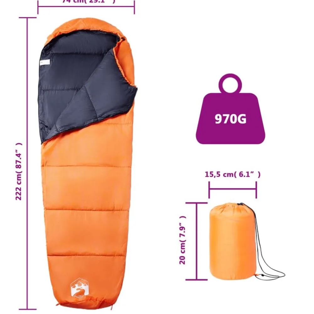 vidaXL Actividades Al Aire Libre-Saco de dormir tipo momia de camping para adultos 3 estaciones