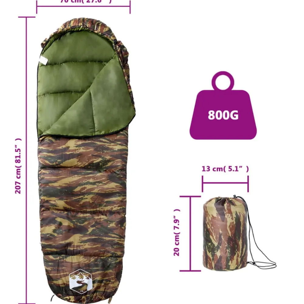 vidaXL Actividades Al Aire Libre-Saco de dormir tipo momia de camping para adultos 3 estaciones