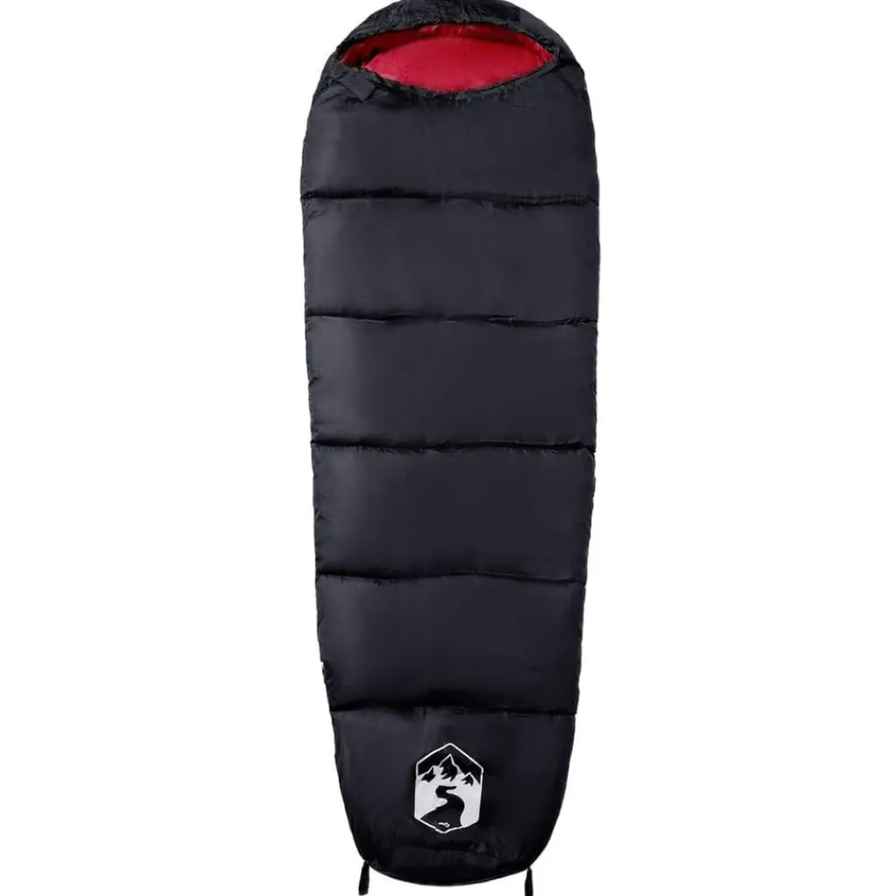 vidaXL Saco de dormir tipo momia de camping para adultos 3 estaciones Negro y rojo Sale