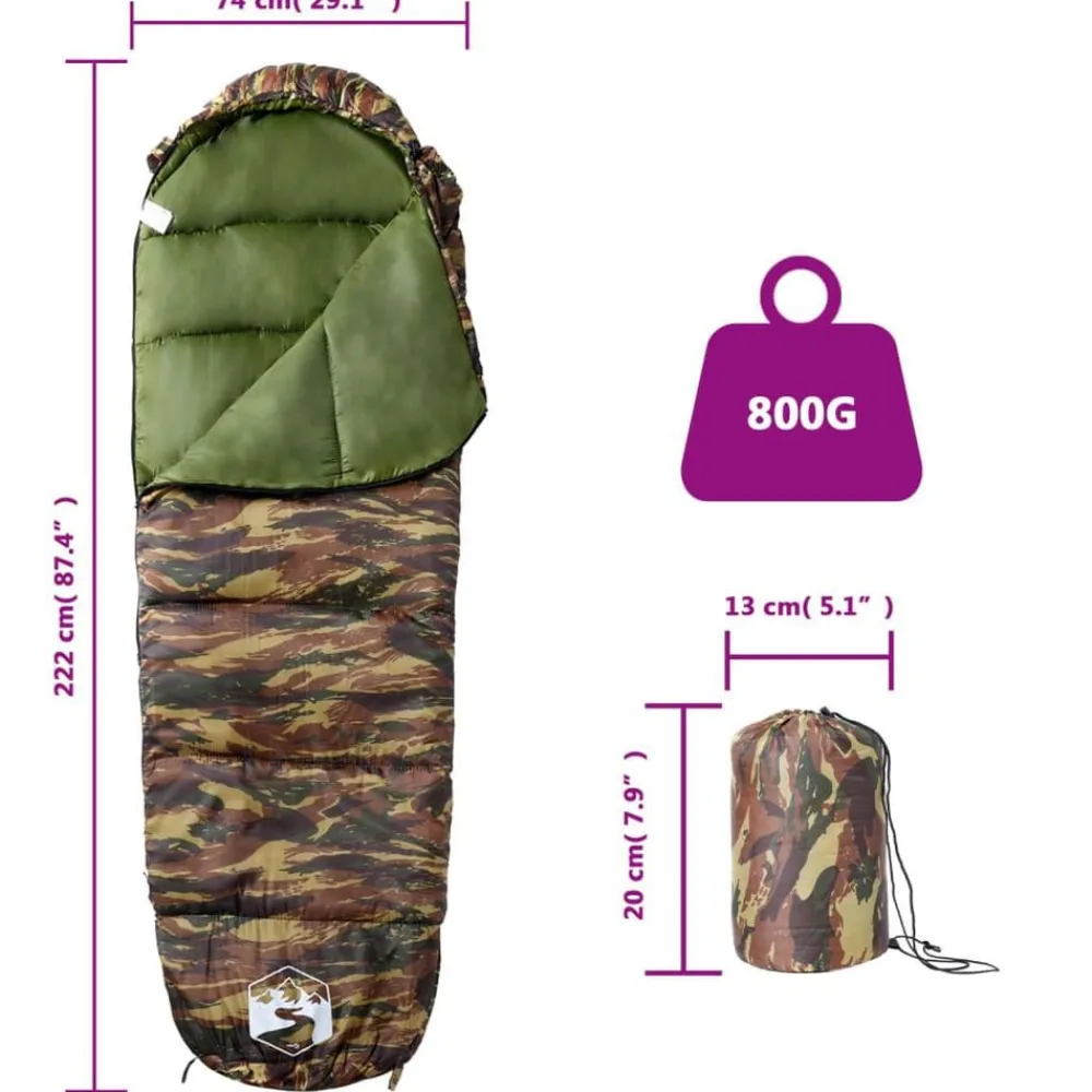 vidaXL Saco de dormir tipo momia de camping para adultos 3 estaciones Camuflaje Online