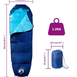 vidaXL Saco de dormir tipo momia de camping para adultos 3 estaciones azul marino y azul Online