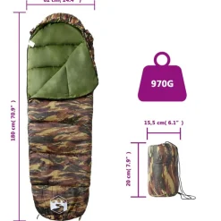 vidaXL Saco de dormir tipo momia de camping para adultos 3 estaciones Camuflaje Sale