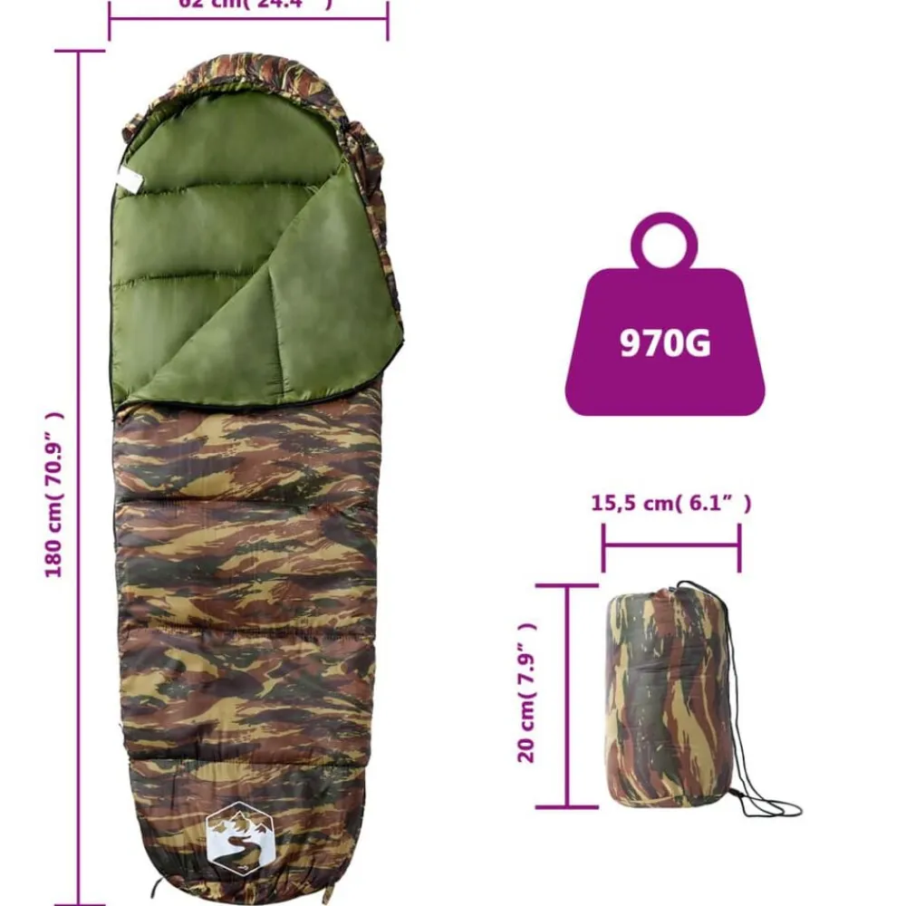 vidaXL Saco de dormir tipo momia de camping para adultos 3 estaciones Camuflaje Sale