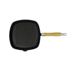 vidaXL Sartén parrilla de hierro fundido con mango de madera 20x20 cm Best
