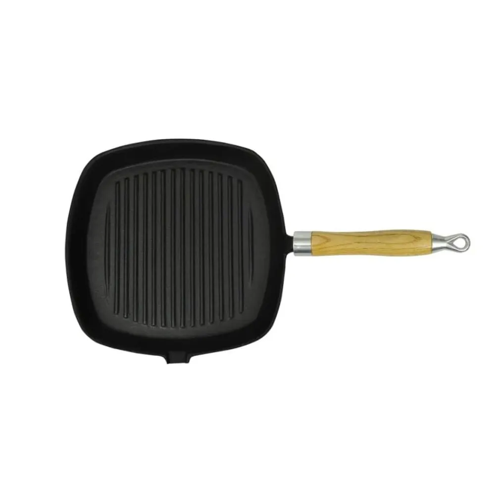 vidaXL Sartén parrilla de hierro fundido con mango de madera 20x20 cm Best
