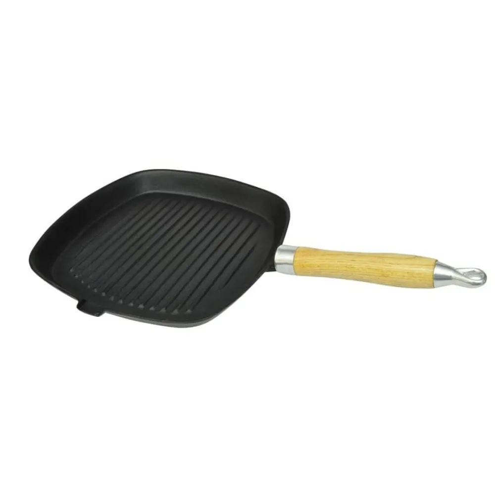 vidaXL Sartén parrilla de hierro fundido con mango de madera 20x20 cm Best