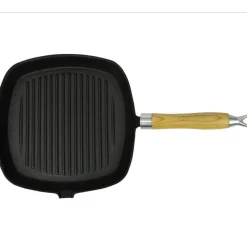 vidaXL Sartén parrilla de hierro fundido con mango de madera 20x20 cm Best