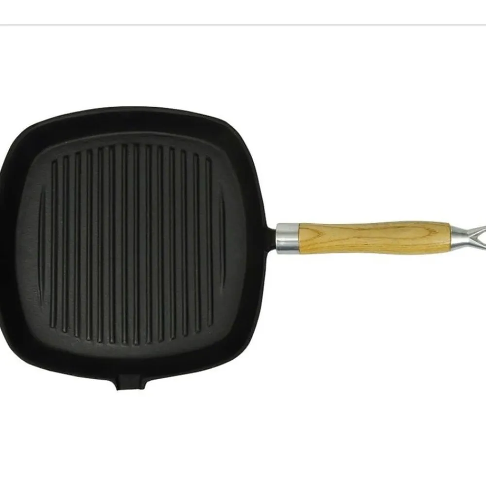 vidaXL Sartén parrilla de hierro fundido con mango de madera 20x20 cm Best