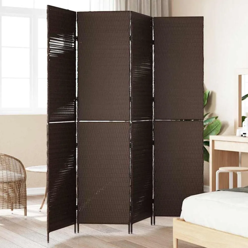 vidaXL Divisores De Ambientes-Separador de habitaciones Marrón 195 x 180 cm ratán sintético