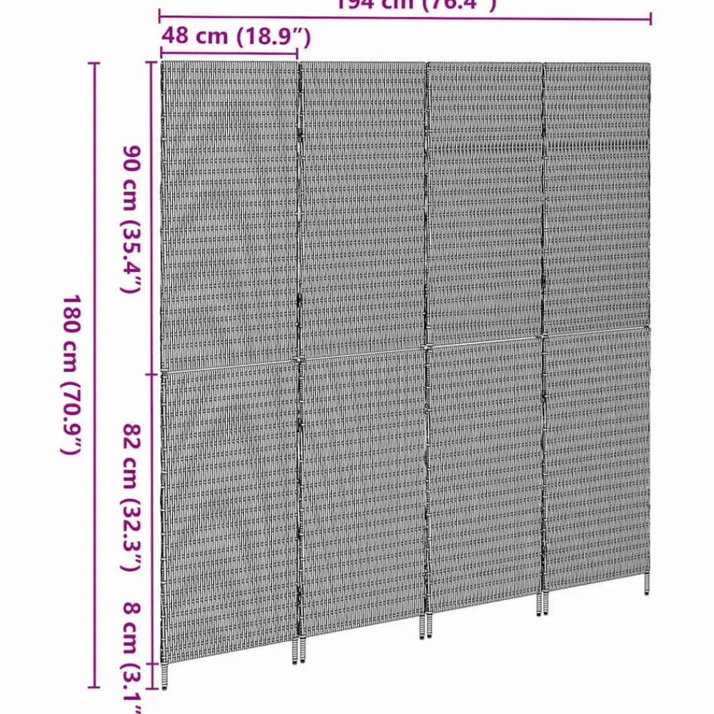 vidaXL Divisores De Ambientes-Separador de habitaciones Marrón 195 x 180 cm ratán sintético