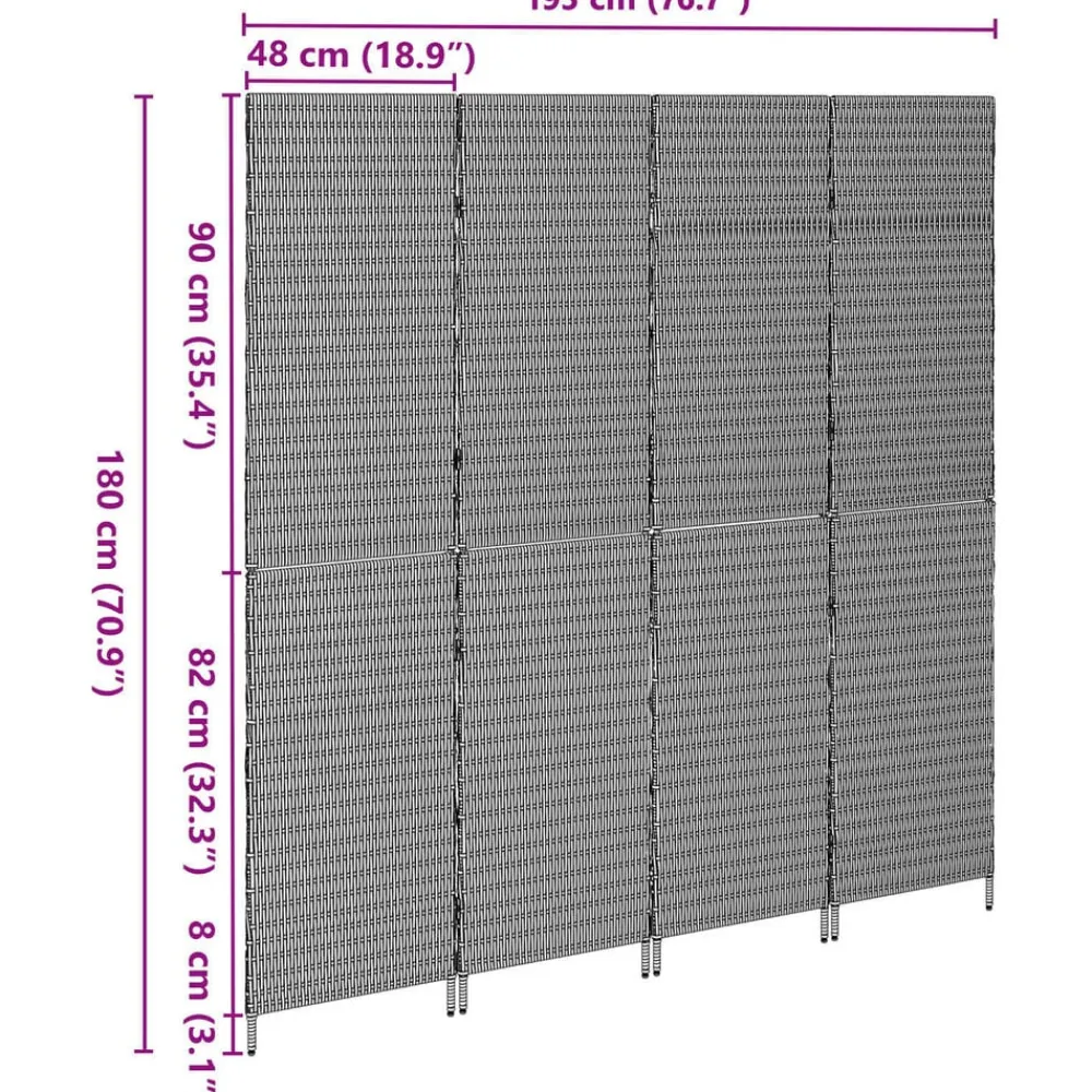 vidaXL Separador de habitaciones 195 x 180 cm ratán sintético Gris Sale