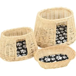 vidaXL Set cestas de gatos 3 uds. con cojines sauce 47x34x60cm Natural Clearance