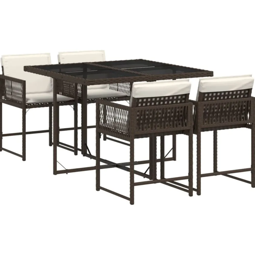 vidaXL Set comedor de jardín 5 piezas y cojines ratán sintético marrón Marrón y crema New
