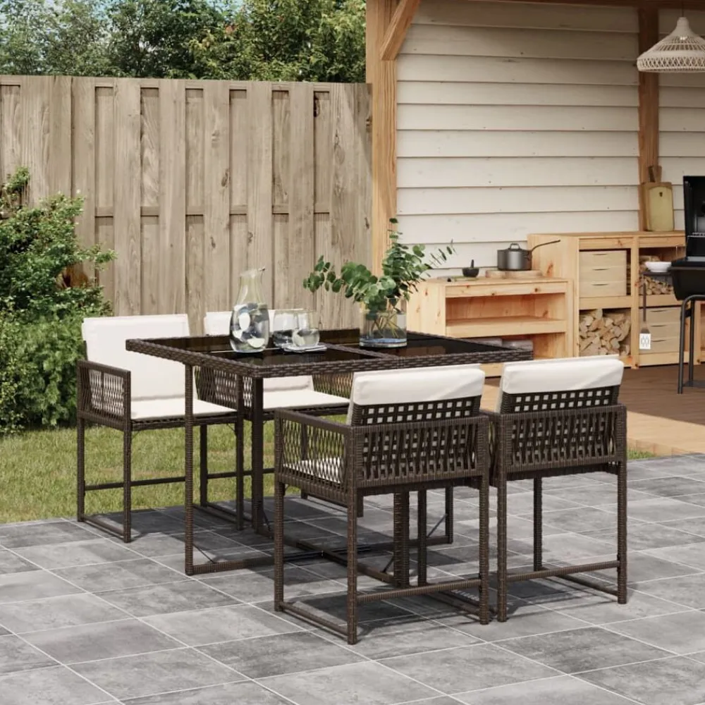 vidaXL Set comedor de jardín 5 piezas y cojines ratán sintético marrón Marrón y crema New