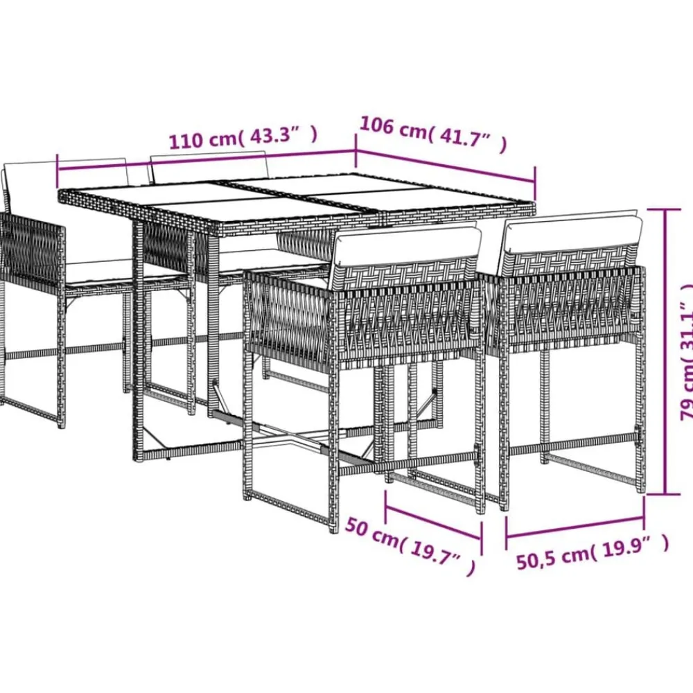 vidaXL Set comedor de jardín 5 piezas y cojines ratán sintético marrón Marrón y crema New