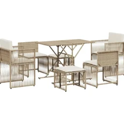 vidaXL Set comedor de jardín 7 pzas con cojines ratán sintético beige beige y crema Discount