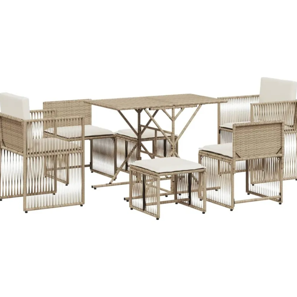 vidaXL Set comedor de jardín 7 pzas con cojines ratán sintético beige beige y crema Discount