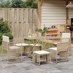 vidaXL Set comedor de jardín 7 pzas con cojines ratán sintético beige beige y crema Discount