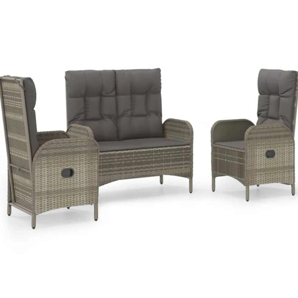 vidaXL Muebles De Jardín-Set comedor de jardín 3 piezas con cojines ratán sintético