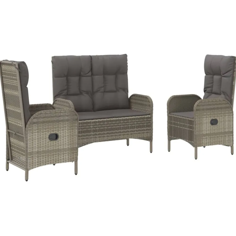 vidaXL Muebles De Jardín-Set comedor de jardín 3 piezas con cojines ratán sintético