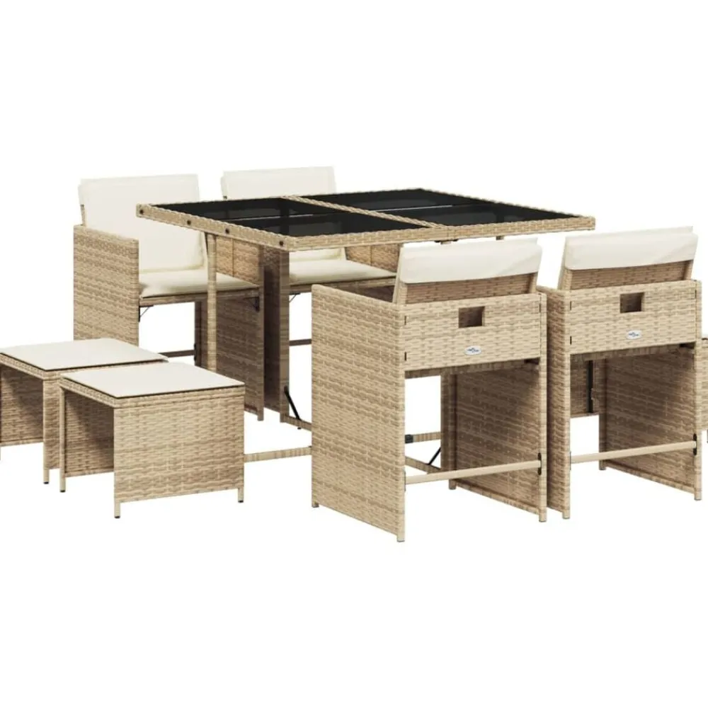 vidaXL Muebles De Jardín-Set comedor de jardín 9 pzas con cojines ratán sintético