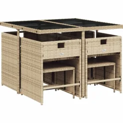 vidaXL Muebles De Jardín-Set comedor de jardín 9 pzas con cojines ratán sintético